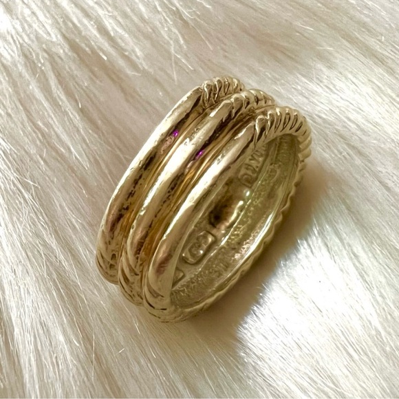David Yurman triple stacked 14k Gold classic Twisted Rope cable Ring - Picture 6 of 10